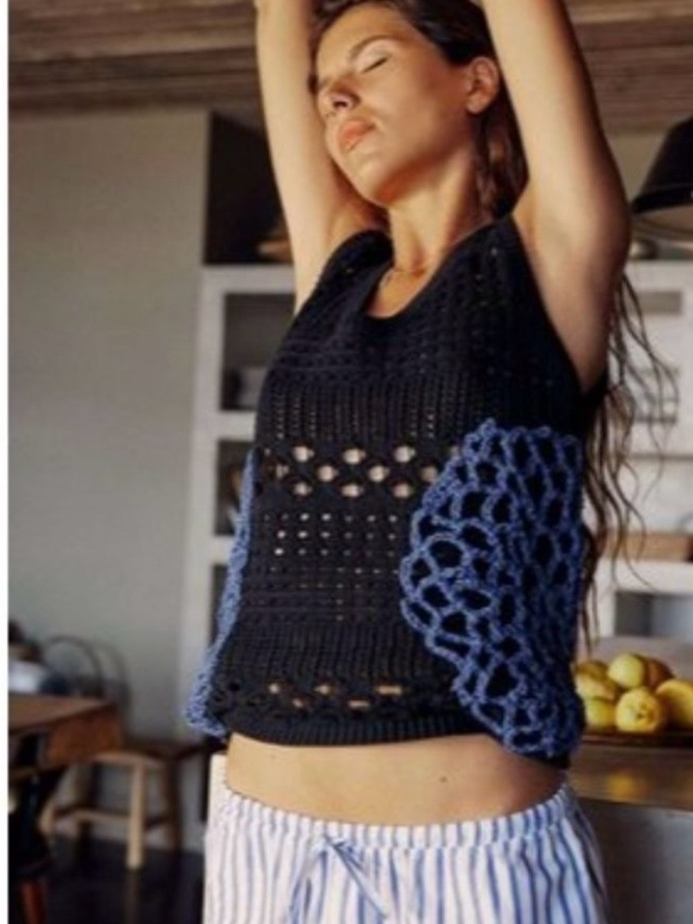 Zara Black Crochet Tank with Blue Side Crochet Panels. NWT size M.